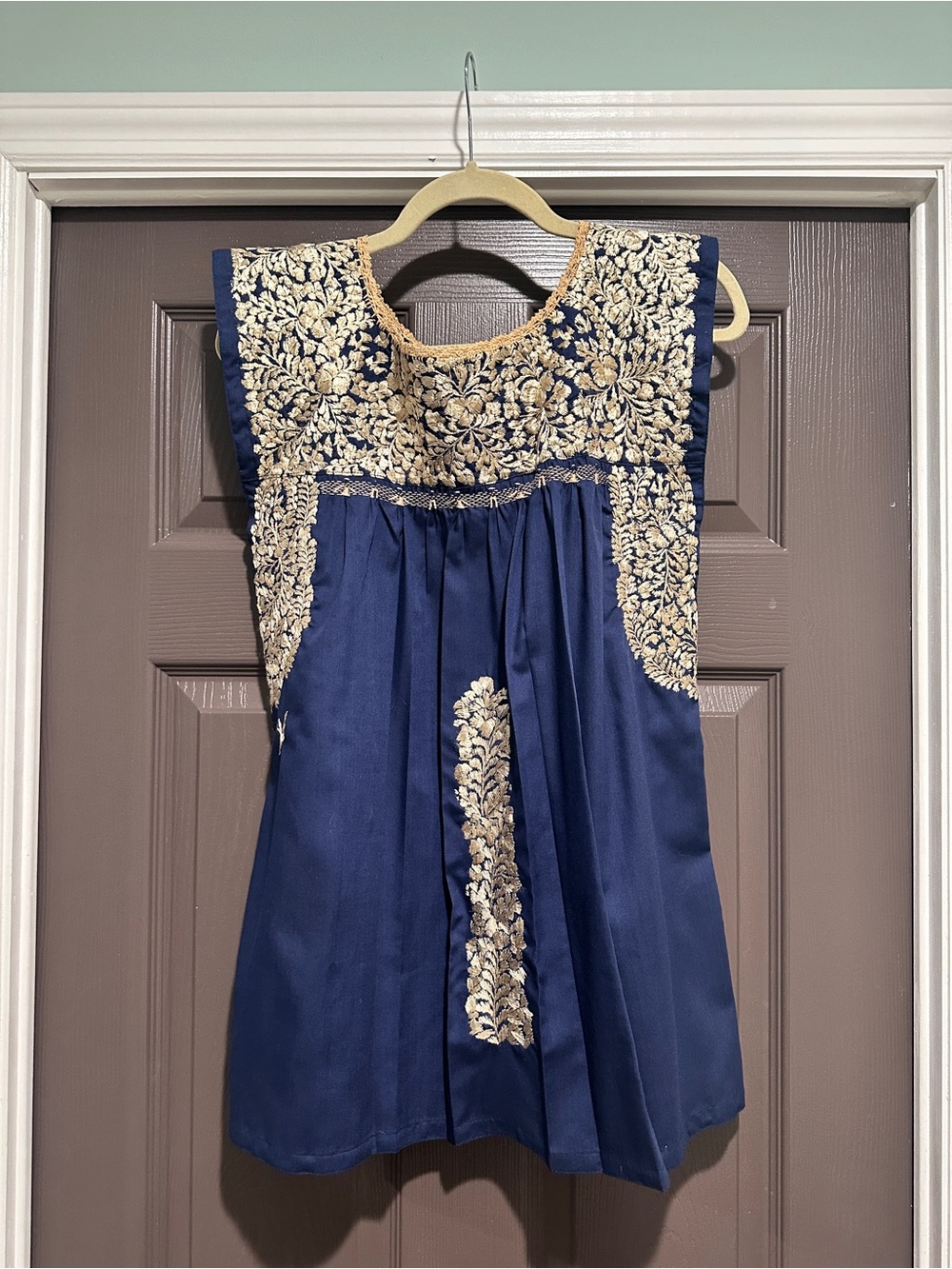 Mi Golondrina Navy Embroidered Floral Top